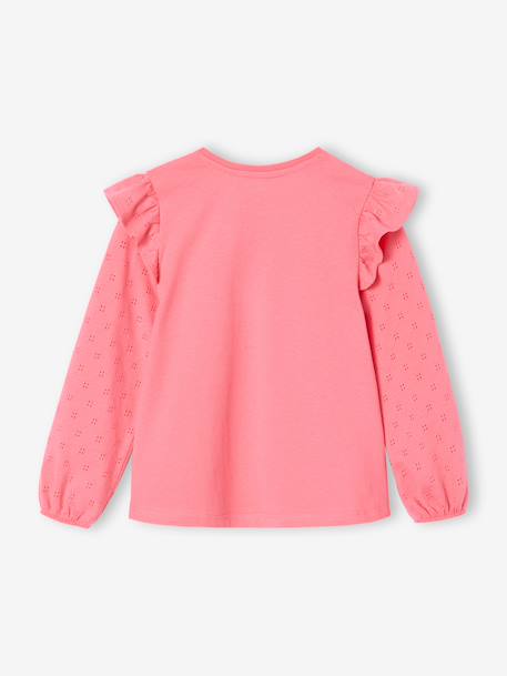 Tee-shirt blouse fille manches longues à volant personnalisable écru+rose - vertbaudet enfant 