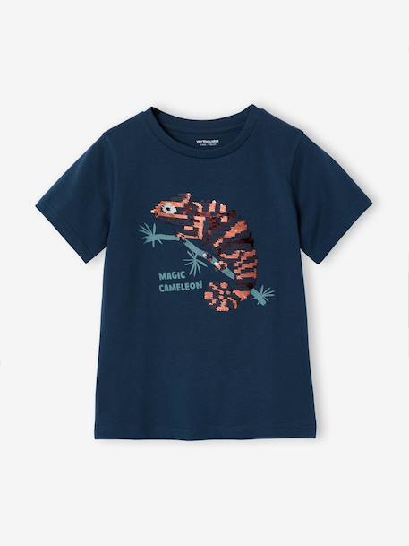 Tee-shirt garçon motif à sequins réversibles blanc+bleu nuit+bleu océan+écru+vert d'eau - vertbaudet enfant 