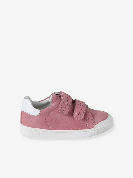 Baskets enfant fille cuir à scratchs bordeaux+or+rose - vertbaudet enfant 