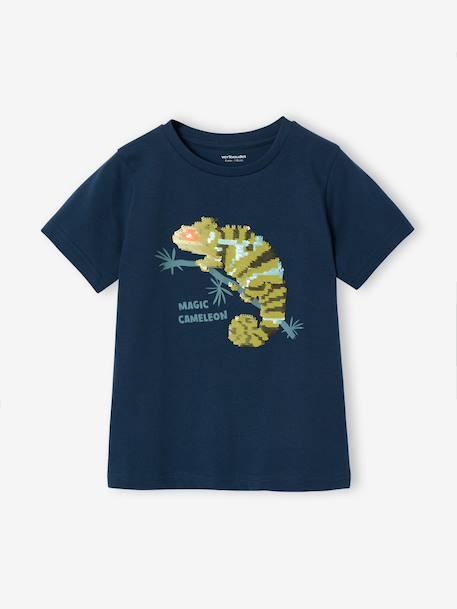 Jongensshirt met motief in omkeerbare pailletten Basics blauwgroen+ecru+nachtblauw+oceaanblauw+wit - vertbaudet enfant 