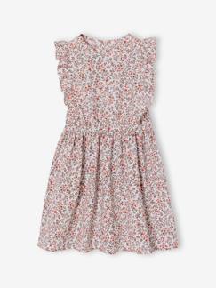 -Robe fille en seersucker manches volantées