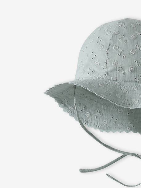 Chapeau en broderie anglaise bébé fille écru+vert sauge+vieux rose - vertbaudet enfant 