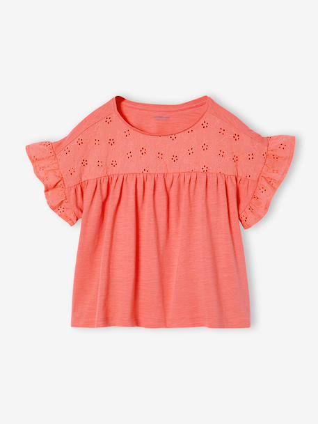 Fille-T-shirt fille manches détails brodés