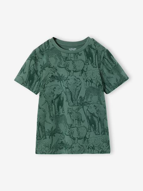 T-shirt garçon imprimé blanc chiné+bleu jean+lichen+menthe - vertbaudet enfant 