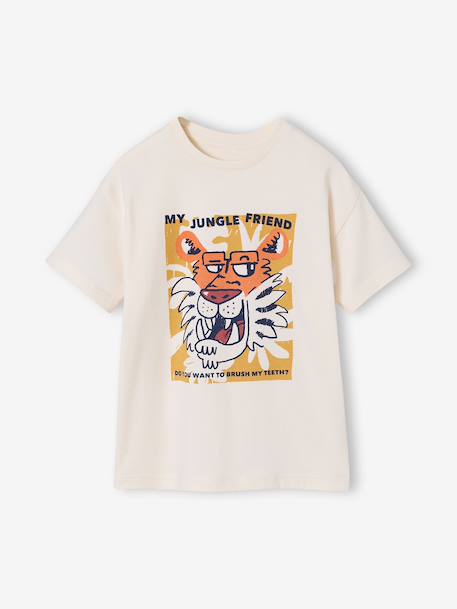 T-shirt garçon manches courtes animaux blanc+écru+vert sapin - vertbaudet enfant 