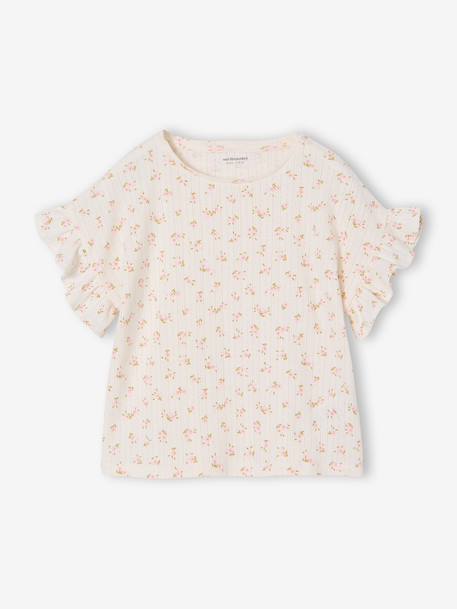 T-shirt fille en maille pointelle écru - vertbaudet enfant 