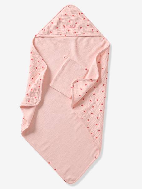 Badcape + washandje MIJN HART roze, bedrukt - vertbaudet enfant 