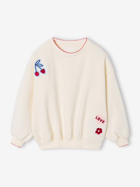 Sweat fille avec patchs écru - vertbaudet enfant 