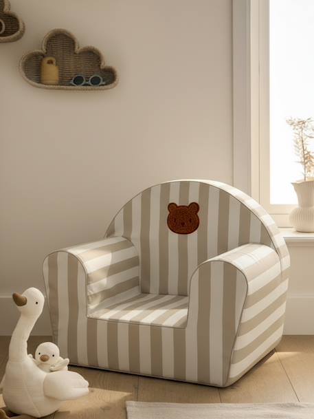 Gestreepte schuimstoel Ourson, te personaliseren beige, gestreept - vertbaudet enfant 
