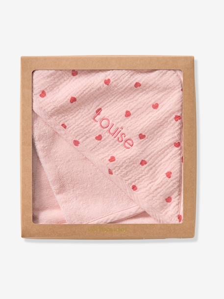 Cape de bain + gant de toilette MON COEUR rose imprimé - vertbaudet enfant 