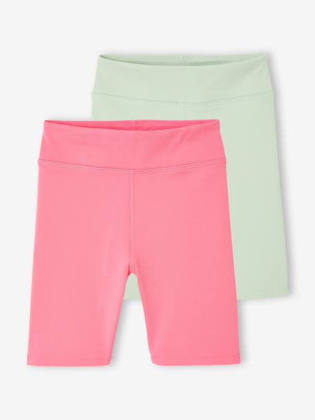 Set van 2 sportieve fietsshorts voor meisjes groen+rozen - vertbaudet enfant 
