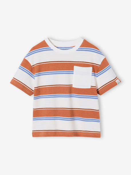 T-shirt garçon rayé orange imprimé - vertbaudet enfant 