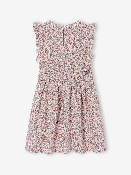 Robe fille en seersucker manches volantées blanc imprimé+vert sauge - vertbaudet enfant 