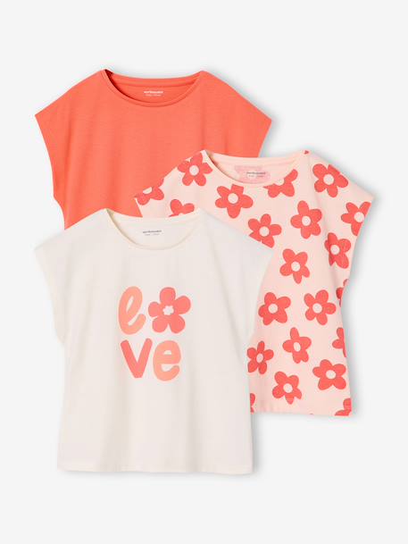 Set van 3 Basics meisjesshirts met korte mouwen bleekblauw+roze (poederkleur) - vertbaudet enfant 