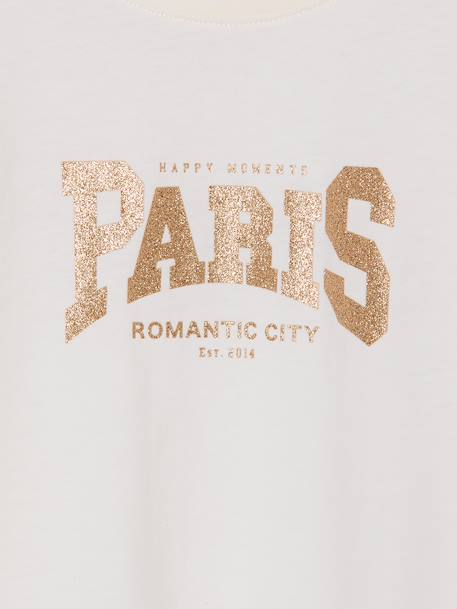T-shirt voor meisjes met print en korte mouwen ecru+rozen+saliegroen - vertbaudet enfant 