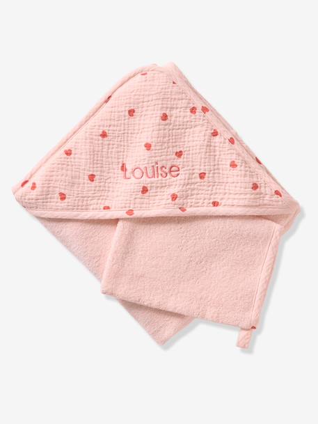 Cape de bain + gant de toilette MON COEUR rose imprimé - vertbaudet enfant 