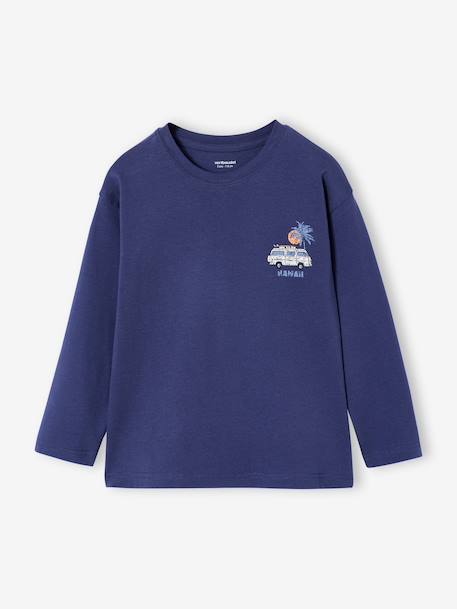 T-shirt met lange mouwen voor jongens ecru+leiblauw - vertbaudet enfant 
