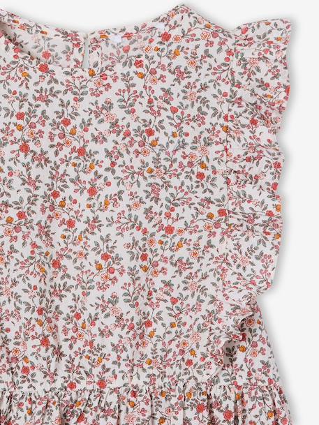 Robe fille en seersucker manches volantées blanc imprimé+vert sauge - vertbaudet enfant 