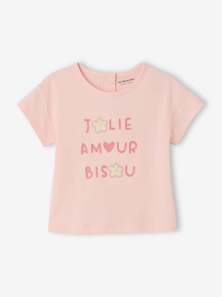 T-shirt voor babymeisjes met gehaakte details ecru+lichtroze - vertbaudet enfant 