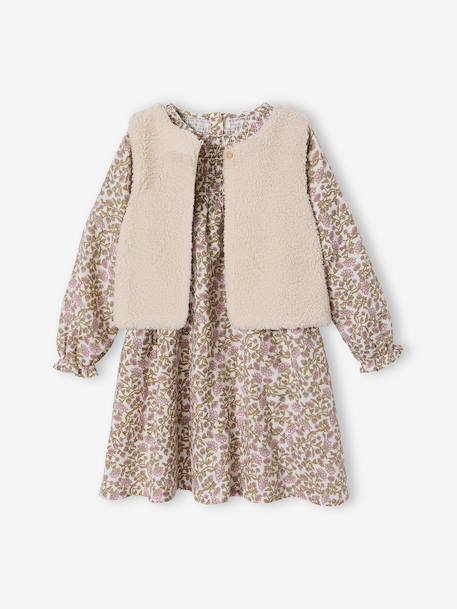 Ensemble fille robe et gilet sherpa écru - vertbaudet enfant 