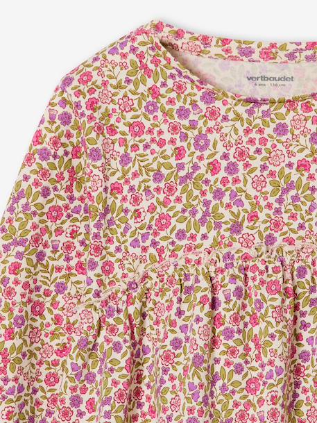 T-shirt blouse fille imprimé manches longues beige+écru+vert de gris - vertbaudet enfant 