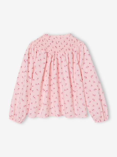 Blouse voor meisjes met gesmokte mouwen ivoor+lichtroze+saliegroen+vanille - vertbaudet enfant 