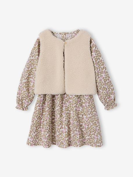 Ensemble fille robe et gilet sherpa écru - vertbaudet enfant 