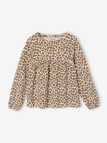 T-shirt blouse fille imprimé manches longues beige+écru+vert de gris - vertbaudet enfant 
