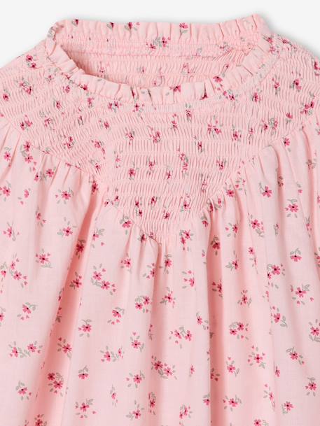 Blouse voor meisjes met gesmokte mouwen ivoor+lichtroze+saliegroen+vanille - vertbaudet enfant 