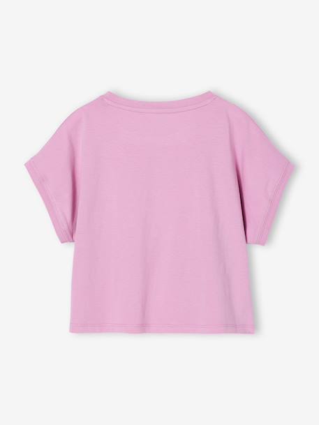 T-shirt voor meisjes met paillettenmotieven blauwgroen+ecru+lila - vertbaudet enfant 