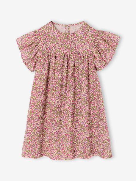 Robe fille en gaze de coton imprimée beige+beige imprimé+rose pâle+vanille - vertbaudet enfant 