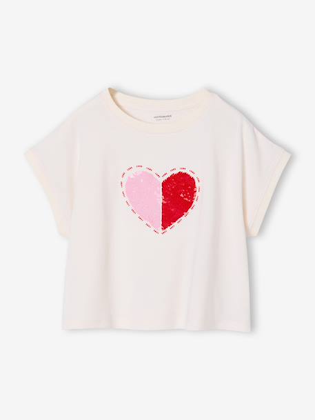 T-shirt fille motifs sequins écru+lilas+vert d'eau - vertbaudet enfant 