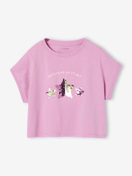 T-shirt fille motifs sequins écru+lilas+vert d'eau - vertbaudet enfant 