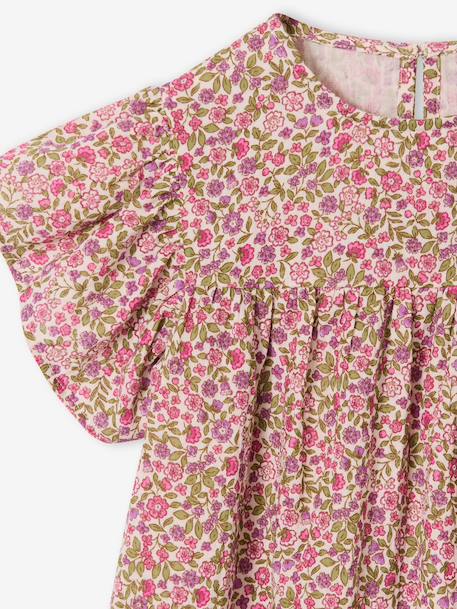 Jurk met bloemenprint van katoenen gaas beige+beige, bedrukt+lichtroze+vanille - vertbaudet enfant 