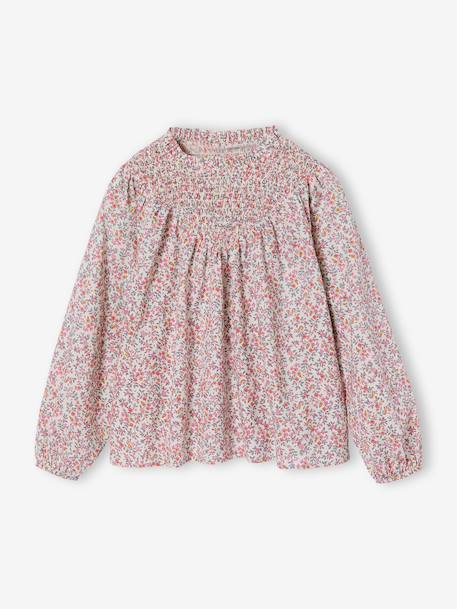 Blouse fille manches smockées écru+ivoire+rose pâle+vanille+vert sauge - vertbaudet enfant 