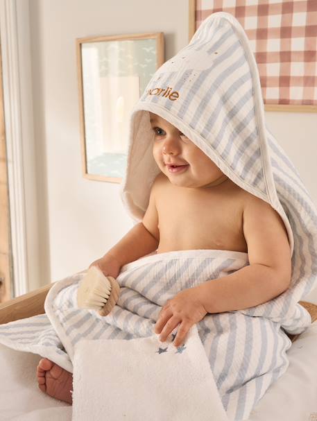 Cape de bain personnalisable + gant de toilette DANS LES NUAGES rayé bleu - vertbaudet enfant 