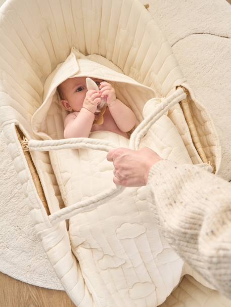 Housse pour couffin en gaze de coton beige imprimé+blanc+bleu grisé+rose imprimé - vertbaudet enfant 
