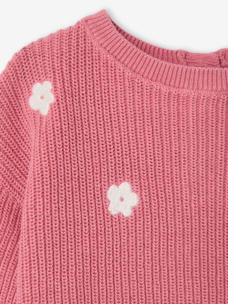 Pull bébé brodé vanille+vieux rose - vertbaudet enfant 