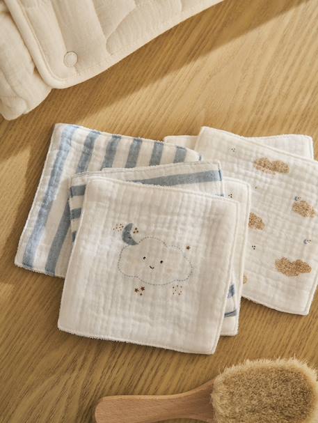 Set van 6 washandjes touw+wit+wit, bedrukt - vertbaudet enfant 
