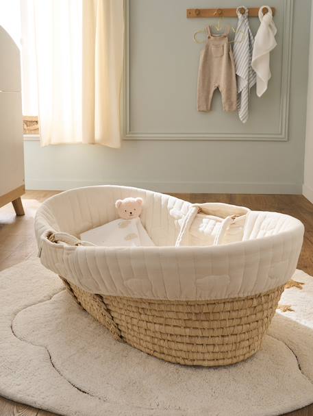 Housse pour couffin en gaze de coton beige imprimé+blanc+bleu grisé+rose imprimé - vertbaudet enfant 
