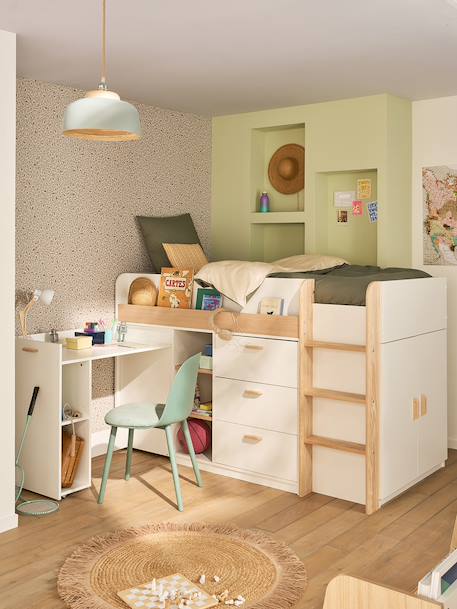 Lit enfant mi-hauteur studio 90x190cm +bureau blanc - vertbaudet enfant 