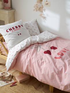 -Parure housse de couette et taie d'oreiller CERISES RAYURES avec coton recyclé