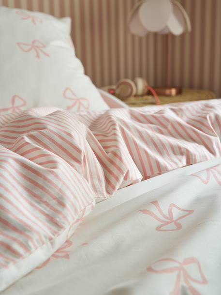 Parure housse de couette et taie d'oreiller NOEUDS avec coton recyclé rose imprimé - vertbaudet enfant 