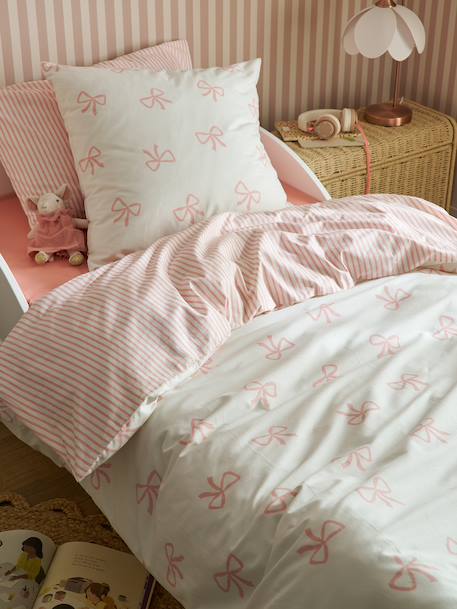Bedovertrekset en kussensloop NOEUDS met gerecycled katoen roze, bedrukt - vertbaudet enfant 