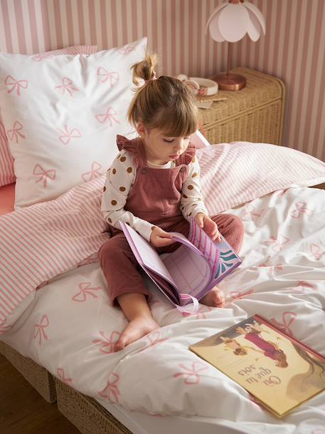 Bedovertrekset en kussensloop NOEUDS met gerecycled katoen roze, bedrukt - vertbaudet enfant 