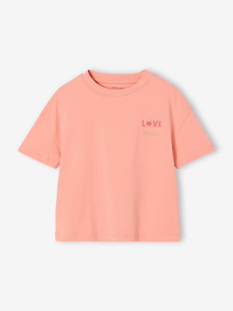 Effen Basics meisjesshirt met korte mouwen abrikoos+snoepjesroze - vertbaudet enfant 