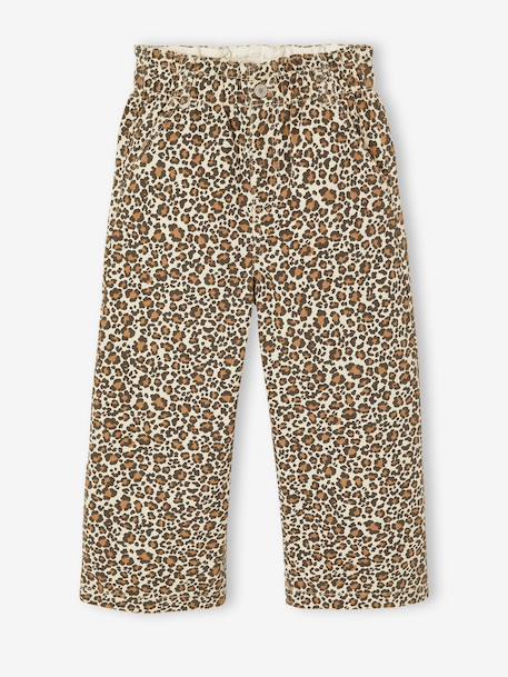 Wijde 'paperbag' meisjesbroek met luipaardprint beige+meerkleurig+vanille - vertbaudet enfant 