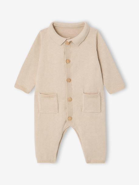 Coffret bébé combinaison tricot et bandana beige chiné - vertbaudet enfant 