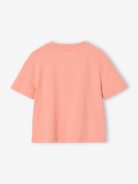 Effen Basics meisjesshirt met korte mouwen abrikoos+snoepjesroze - vertbaudet enfant 