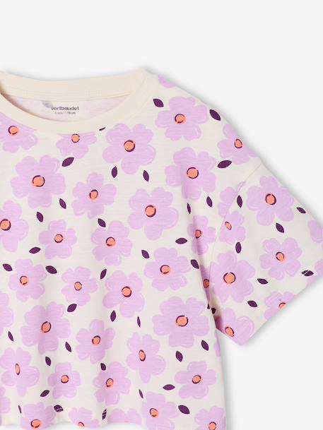 Cropped meisjesshirt met korte mouwen beige+ecru+roze (poederkleur) - vertbaudet enfant 